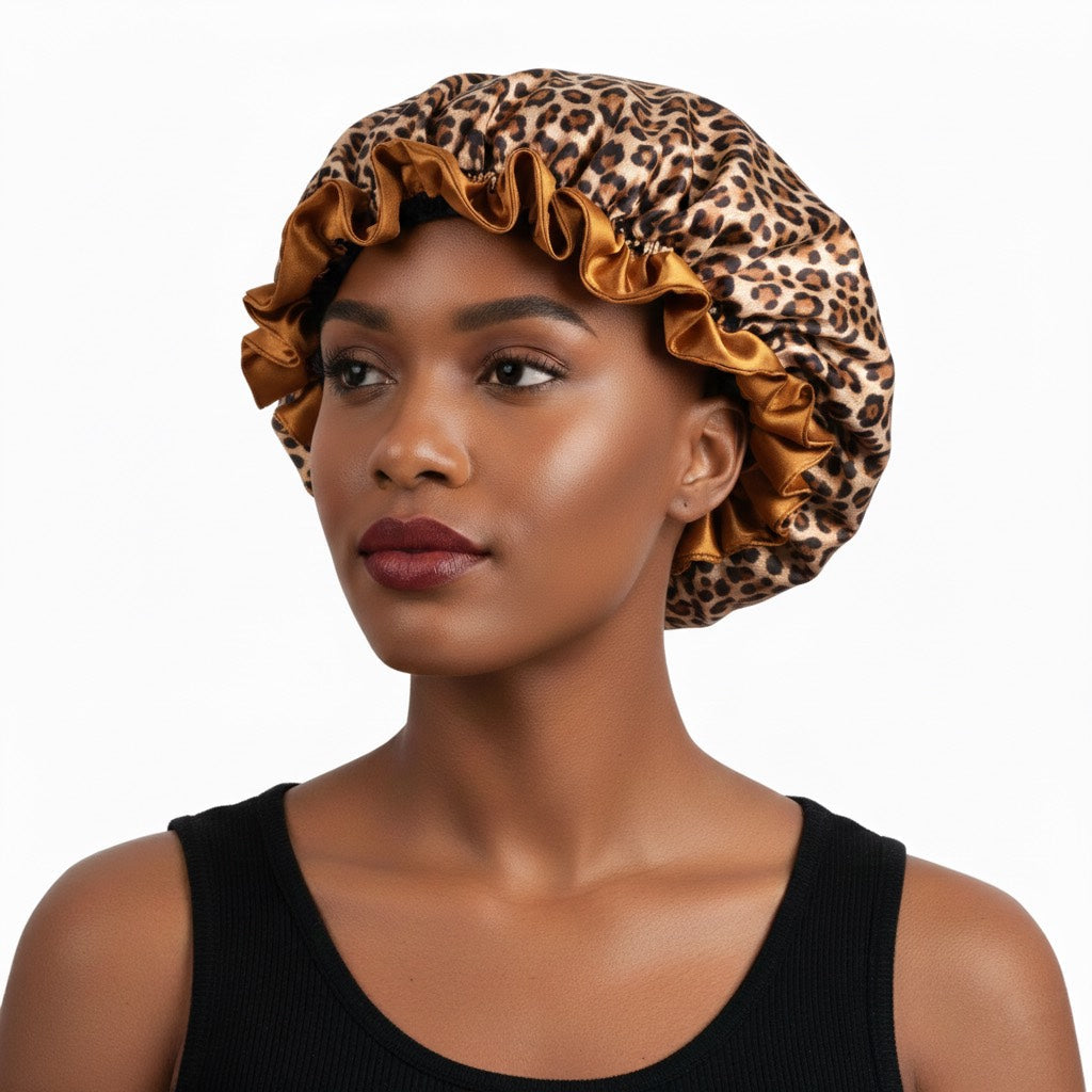 Bonnet satin cheveux bouclés et afro