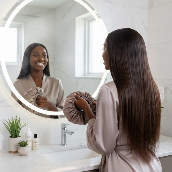 Avec le bonnet en satin