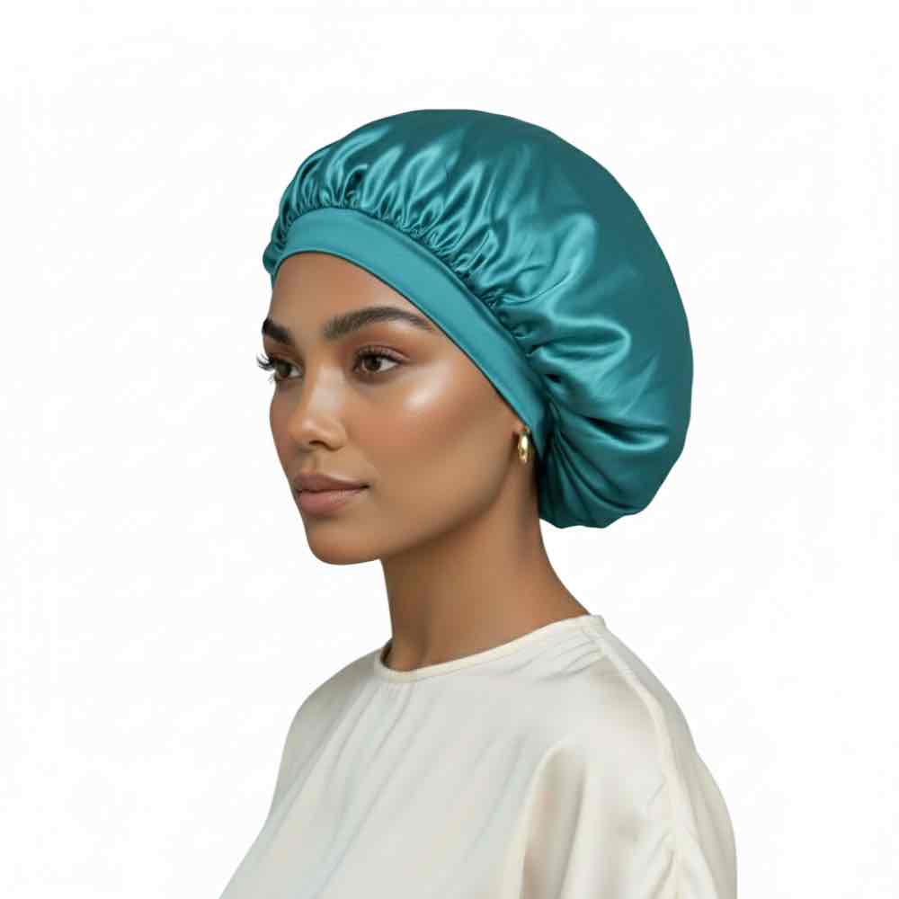 Bonnet avec intérieur en satin femme bleu de profil