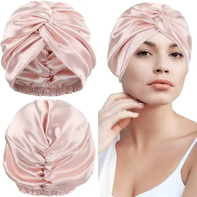 Bonnet de nuit femme satin rose