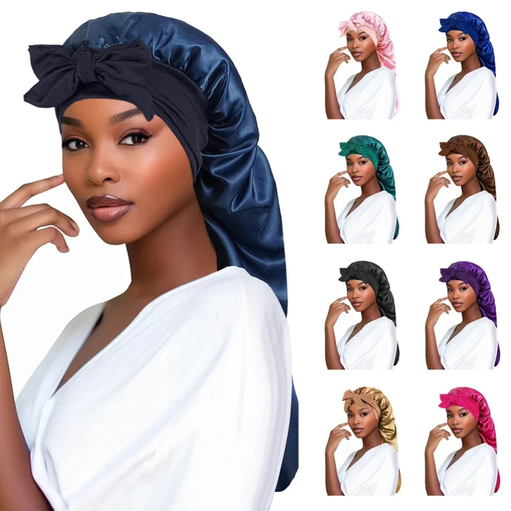 Bonnet en satin cheveux longs