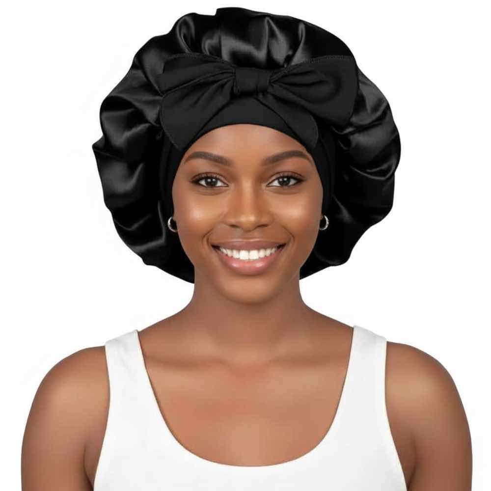 Bonnet femme satin noir – Élégance et protection des cheveux