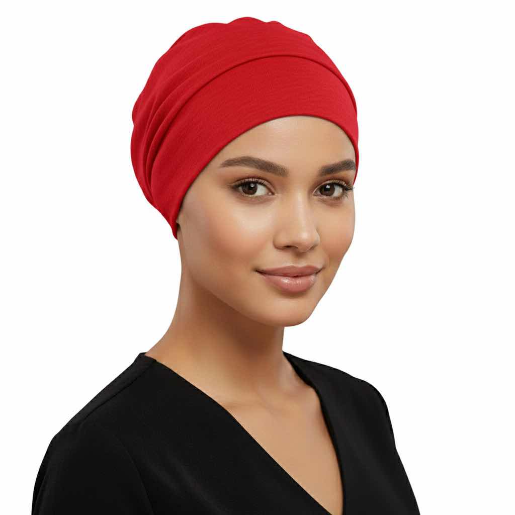Bonnet hiver satin femme rouge
