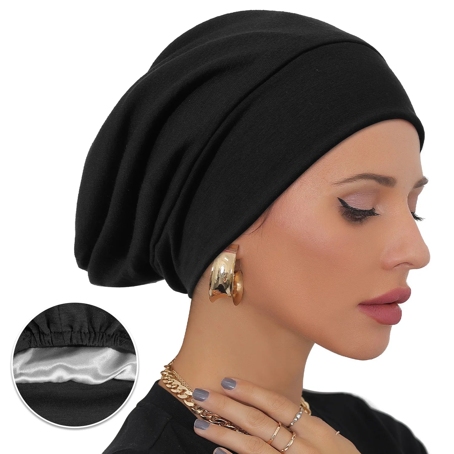 Bonnet intérieur satin femme voilée