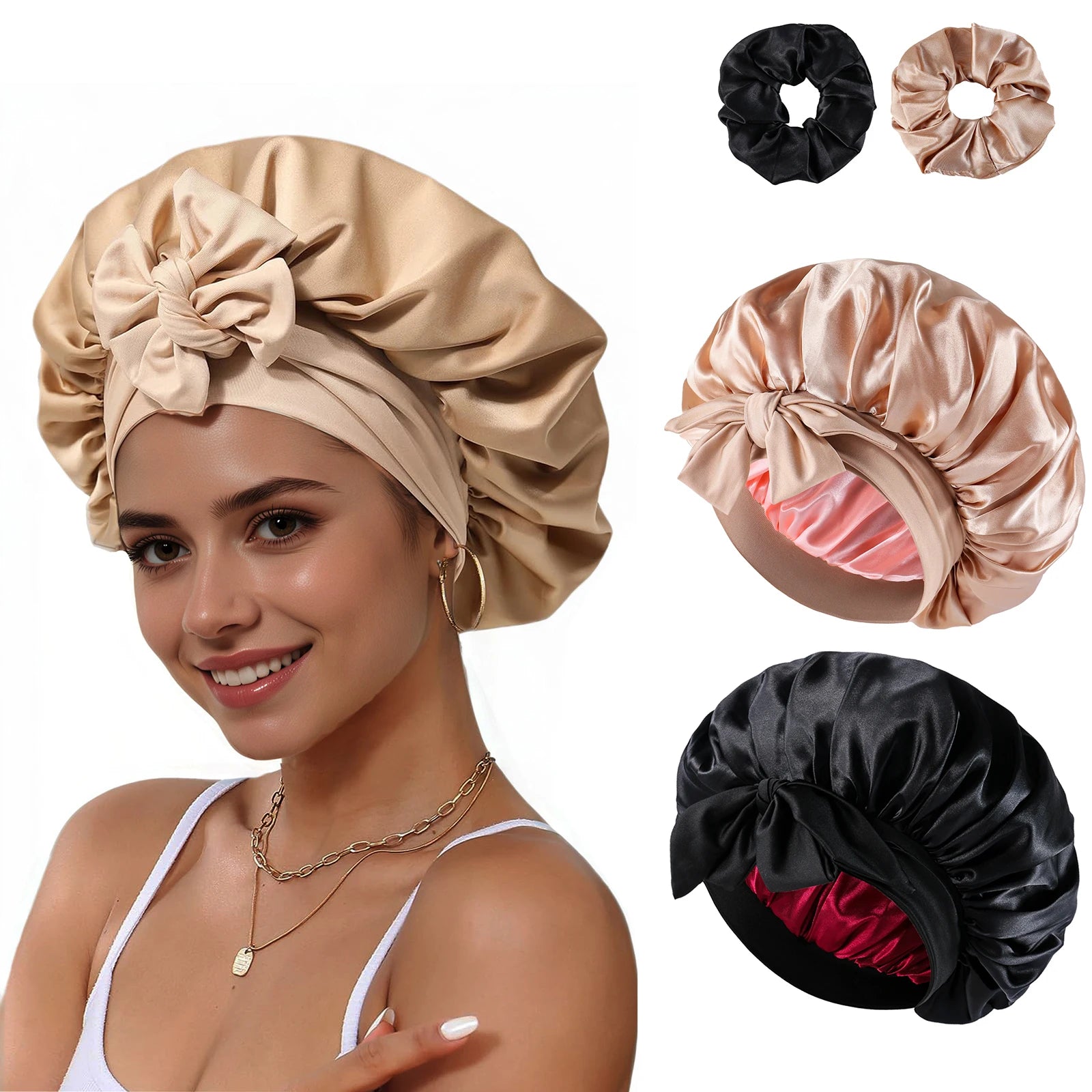 Bonnet satin cheveux afro ajustable