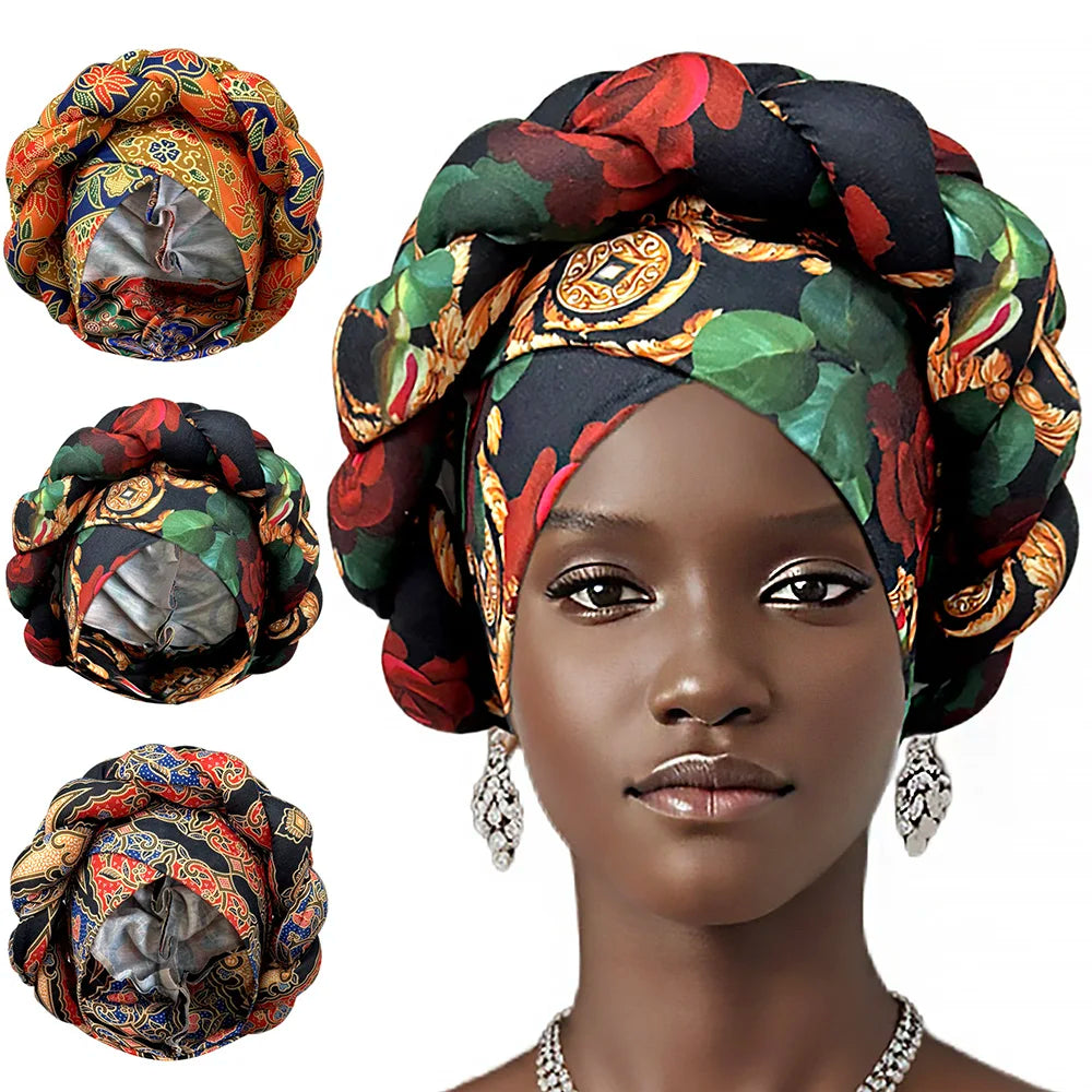 Bonnet satin cheveux afro et bouclés