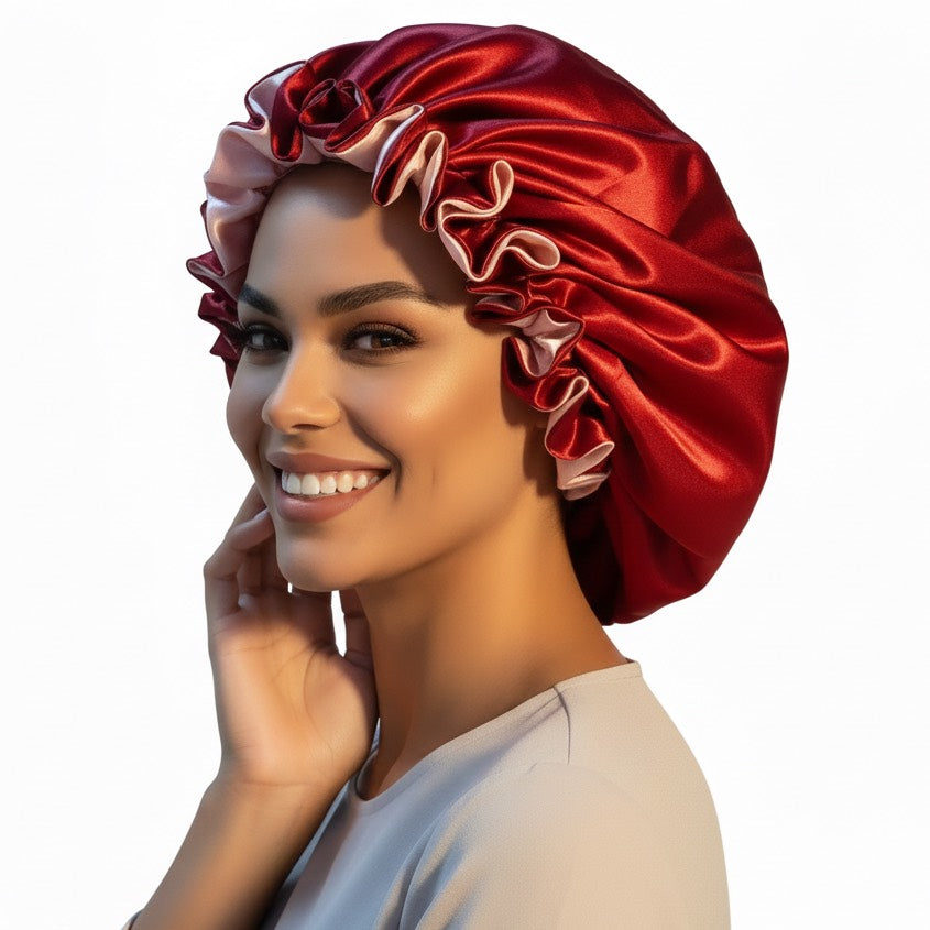 Bonnet satin cheveux bouclés pour dormir – Préserve les boucles au réveil