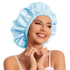 Bonnet satin curly hair bleu clair