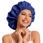 Bonnet satin curly hair bleu marine