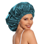 Bonnet satin curly hair bleu paon