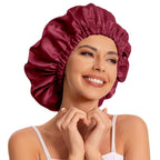 Bonnet satin curly hair rouge vin