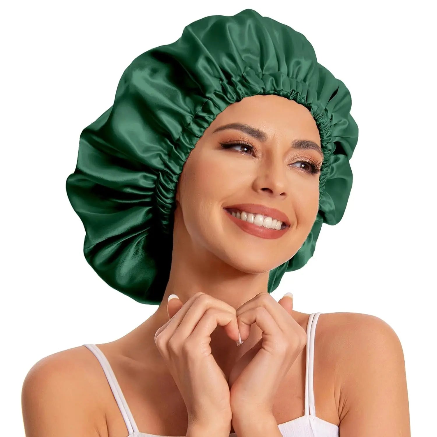 Bonnet satin curly hair vert