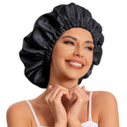 Bonnet satin curly noir