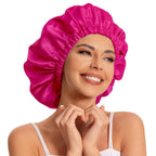 Bonnet satin curly rose foncé