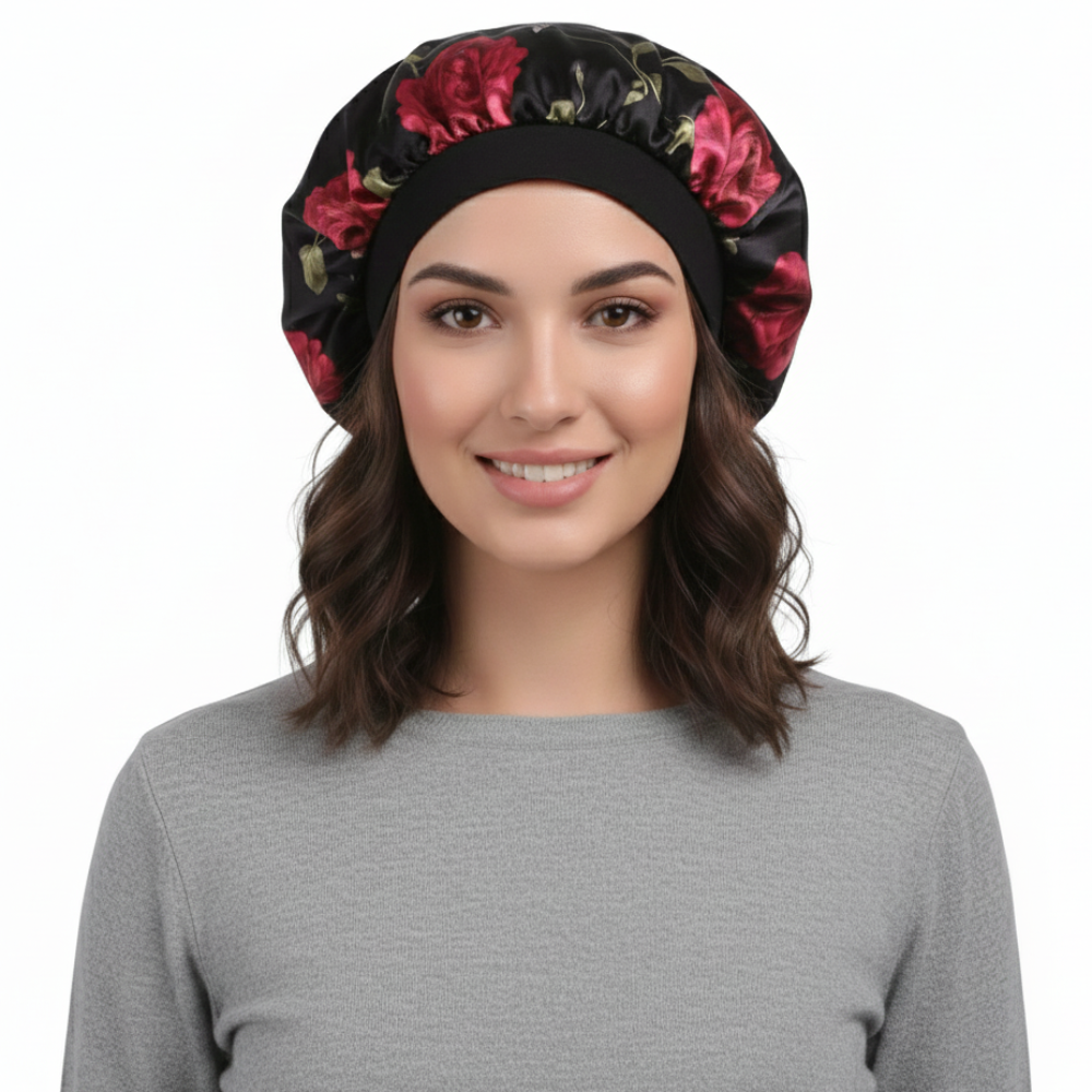 Bonnet satin femme floral – Confort et soin capillaire pendant le sommeil