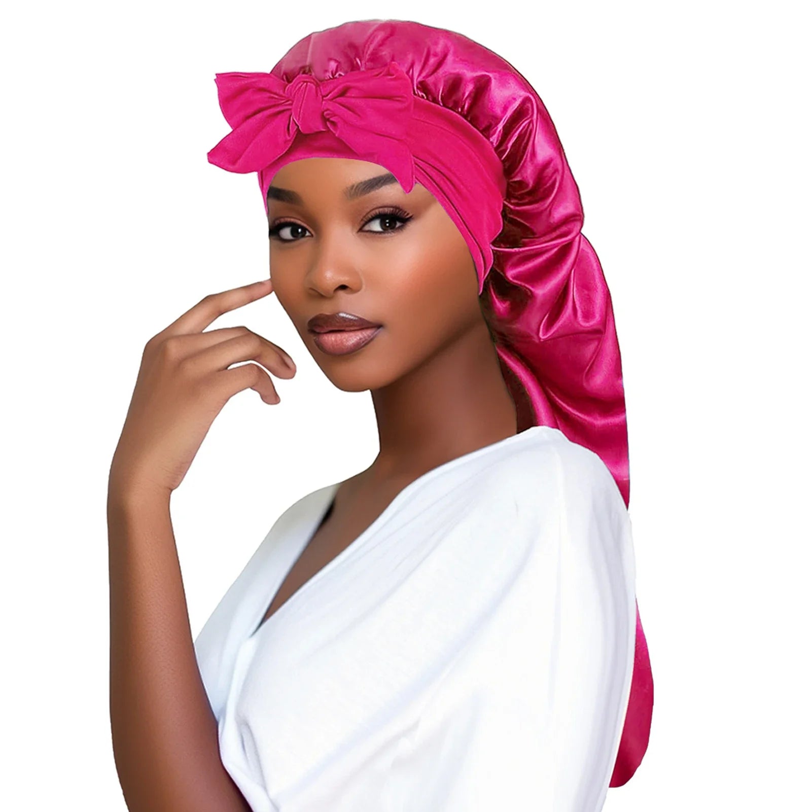 Bonnet en satin cheveux longs – Anti-casse et brillance naturelle