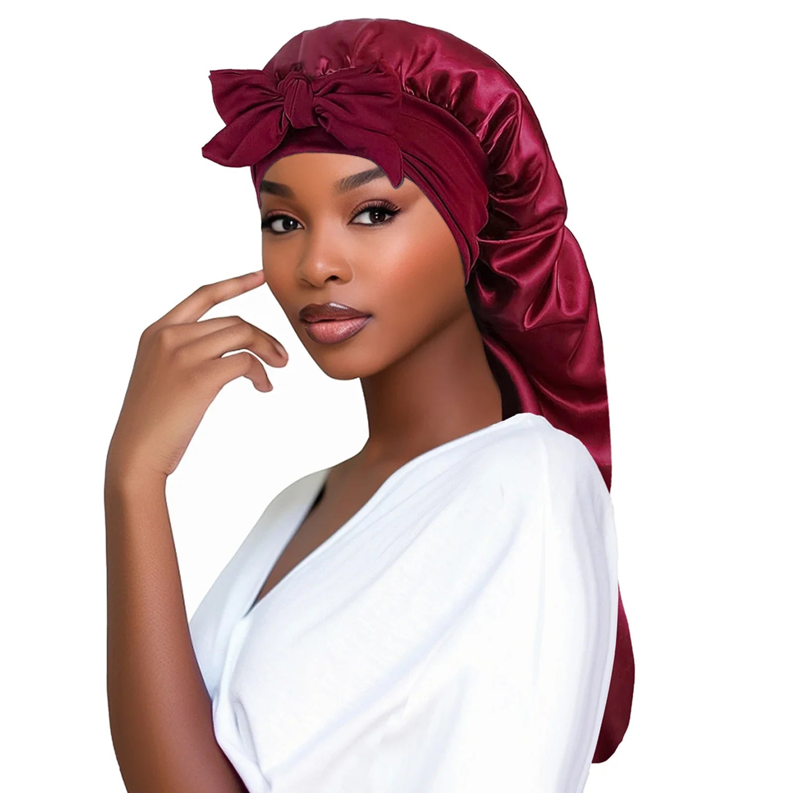 Bonnet en satin cheveux longs – Anti-casse et brillance naturelle