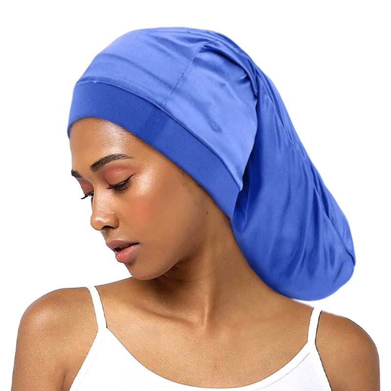 Bonnet satin cheveux longs soyeux – Protection et confort nocturne