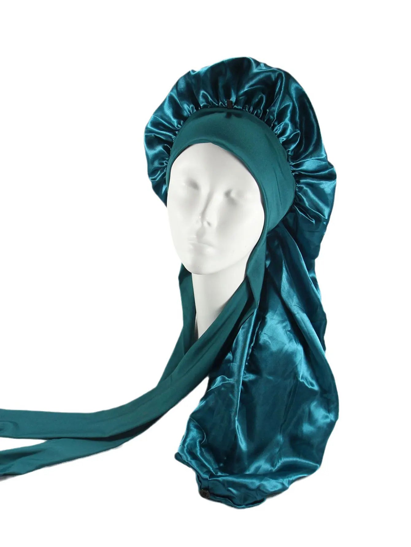 Bonnet satin cheveux longs avec attache – Maintien parfait et protection