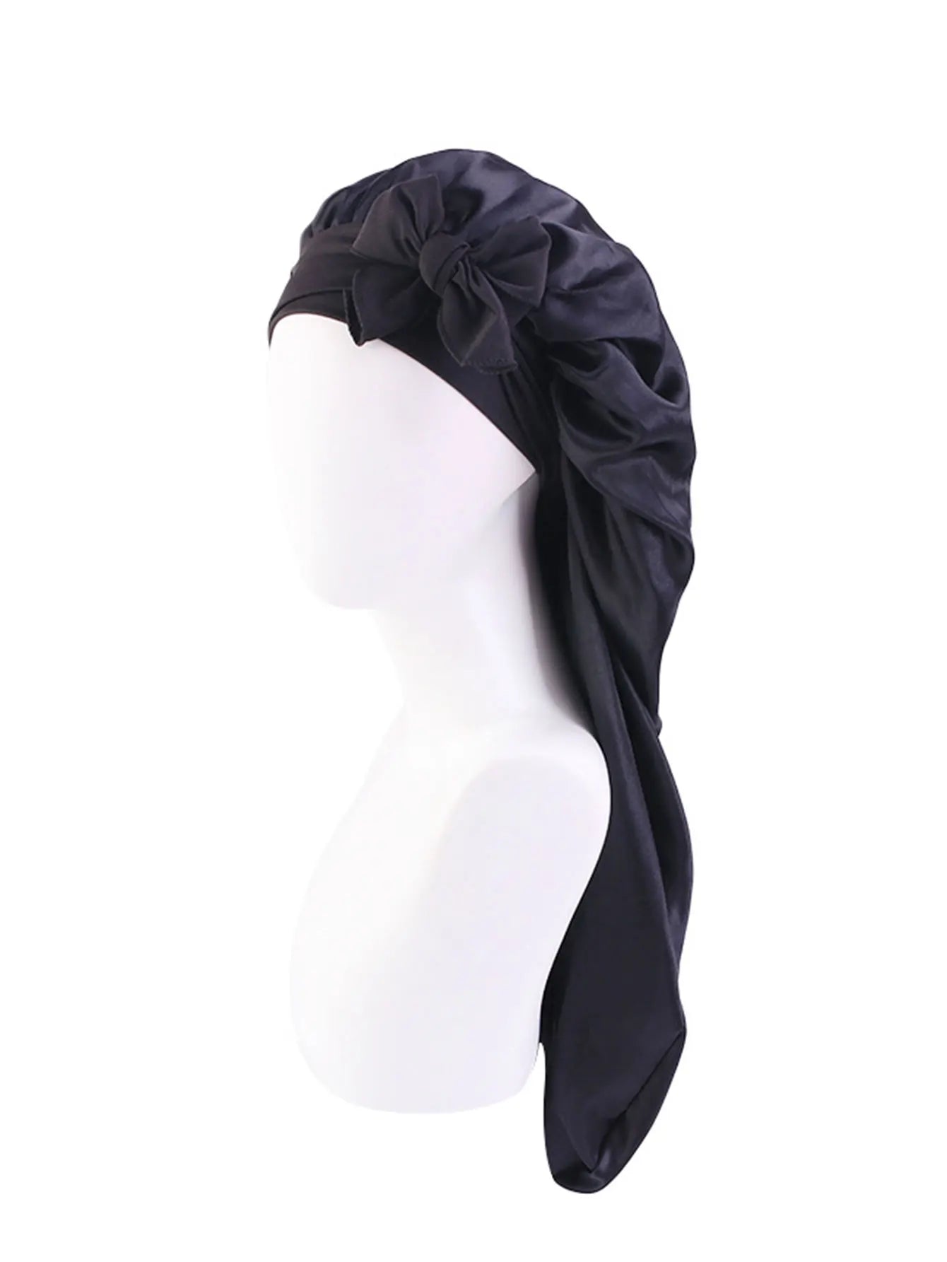 Bonnet satin cheveux longs avec attache – Maintien parfait et protection