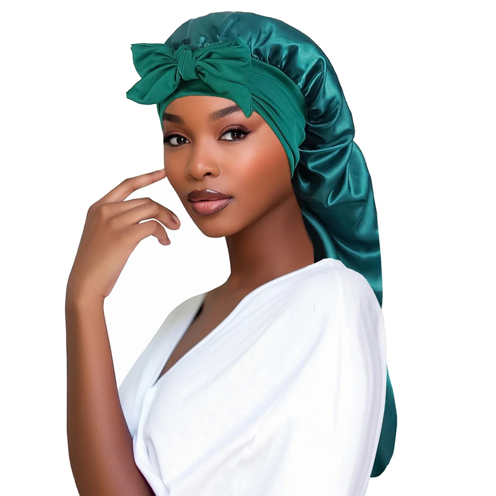 Bonnet en satin cheveux longs – Anti-casse et brillance naturelle