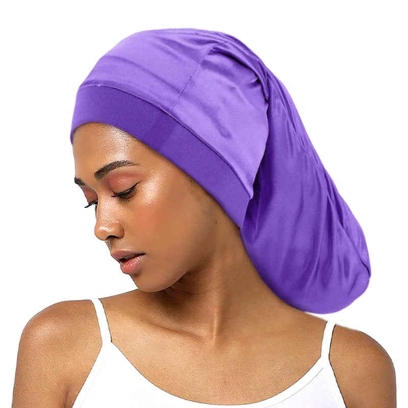 Bonnet satin cheveux longs soyeux – Protection et confort nocturne