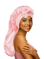 Bonnet satin cheveux longs avec attache – Maintien parfait et protection