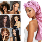 Bonnet satin cheveux longs avec attache – Maintien parfait et protection