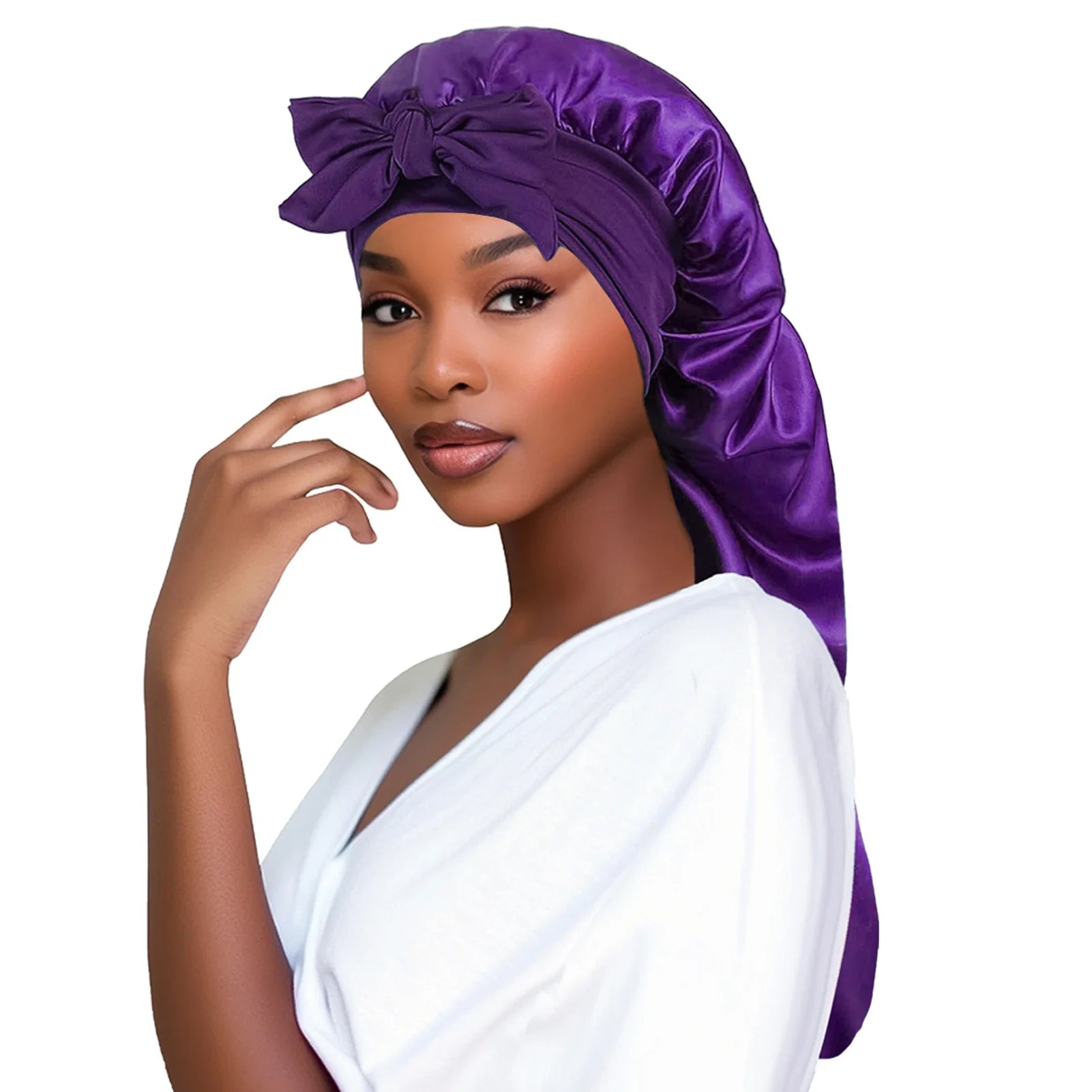 Bonnet en satin cheveux longs – Anti-casse et brillance naturelle