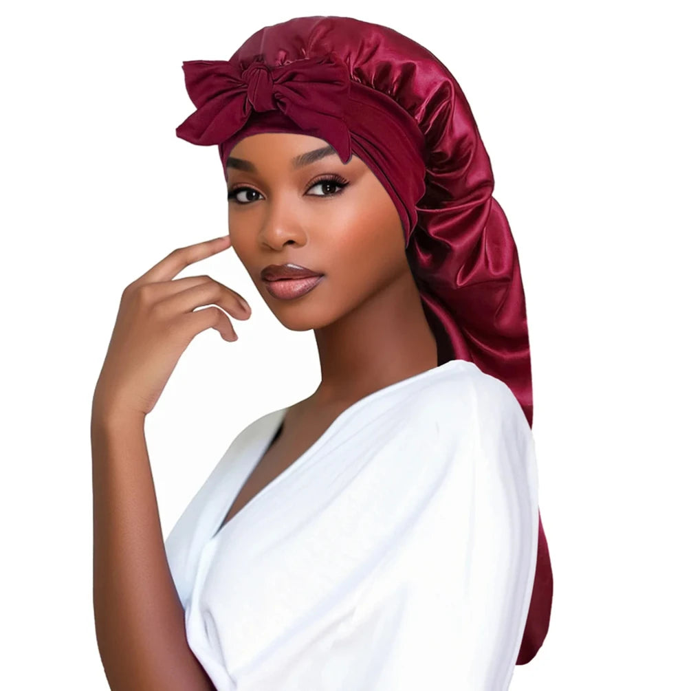 Bonnet en satin cheveux longs – Anti-casse et brillance naturelle