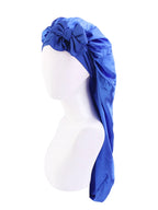 Bonnet satin cheveux longs avec attache – Maintien parfait et protection
