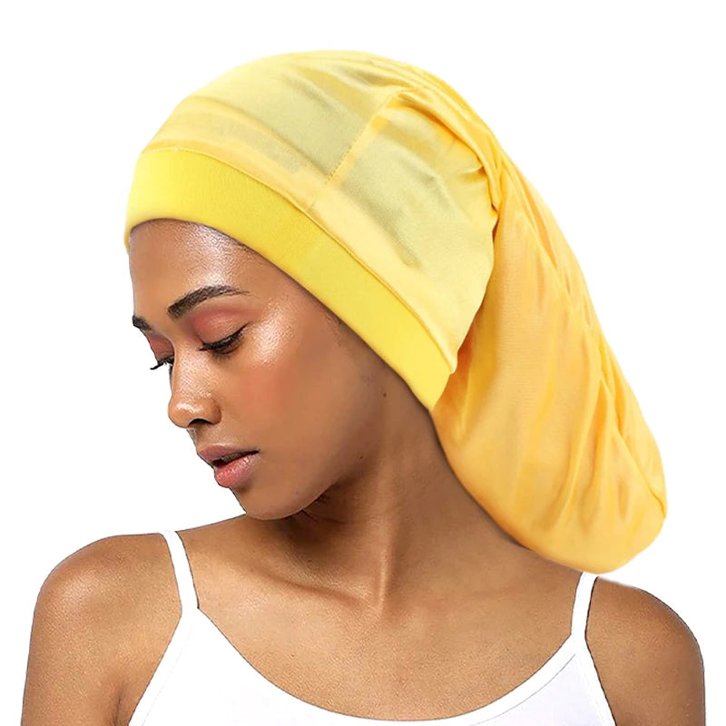 Bonnet satin cheveux longs soyeux – Protection et confort nocturne