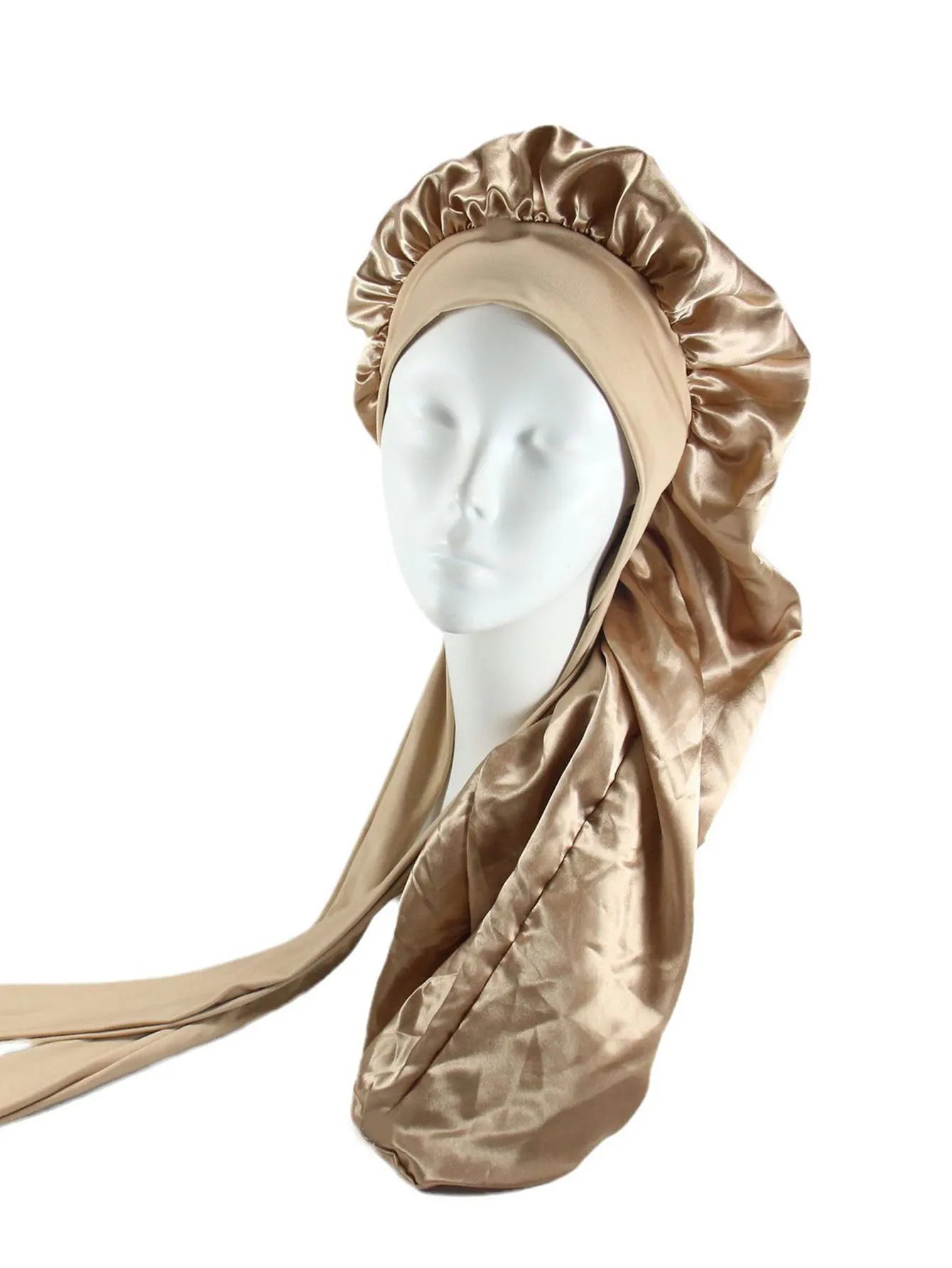 Bonnet satin cheveux longs avec attache – Maintien parfait et protection