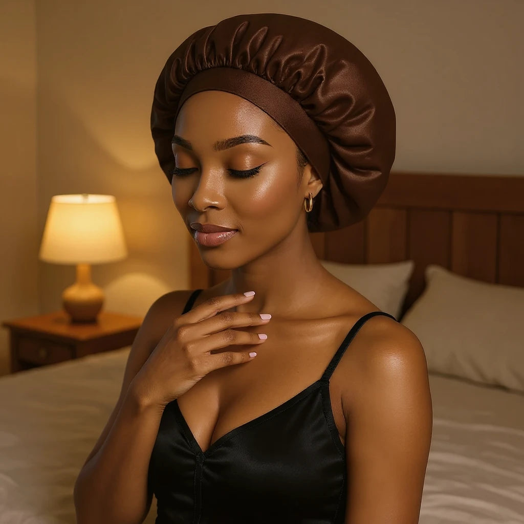 Bonnet à intérieur satin femme, vue de profil trois quarts