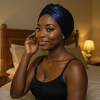 Bonnet de nuit en satin drapé, vue de profil trois quarts