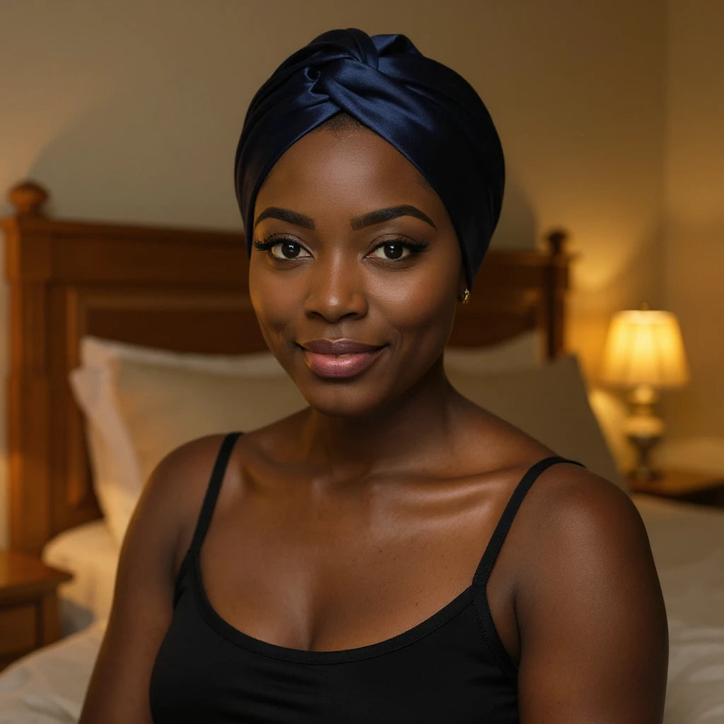 Bonnet de nuit en satin drapé, vue de face