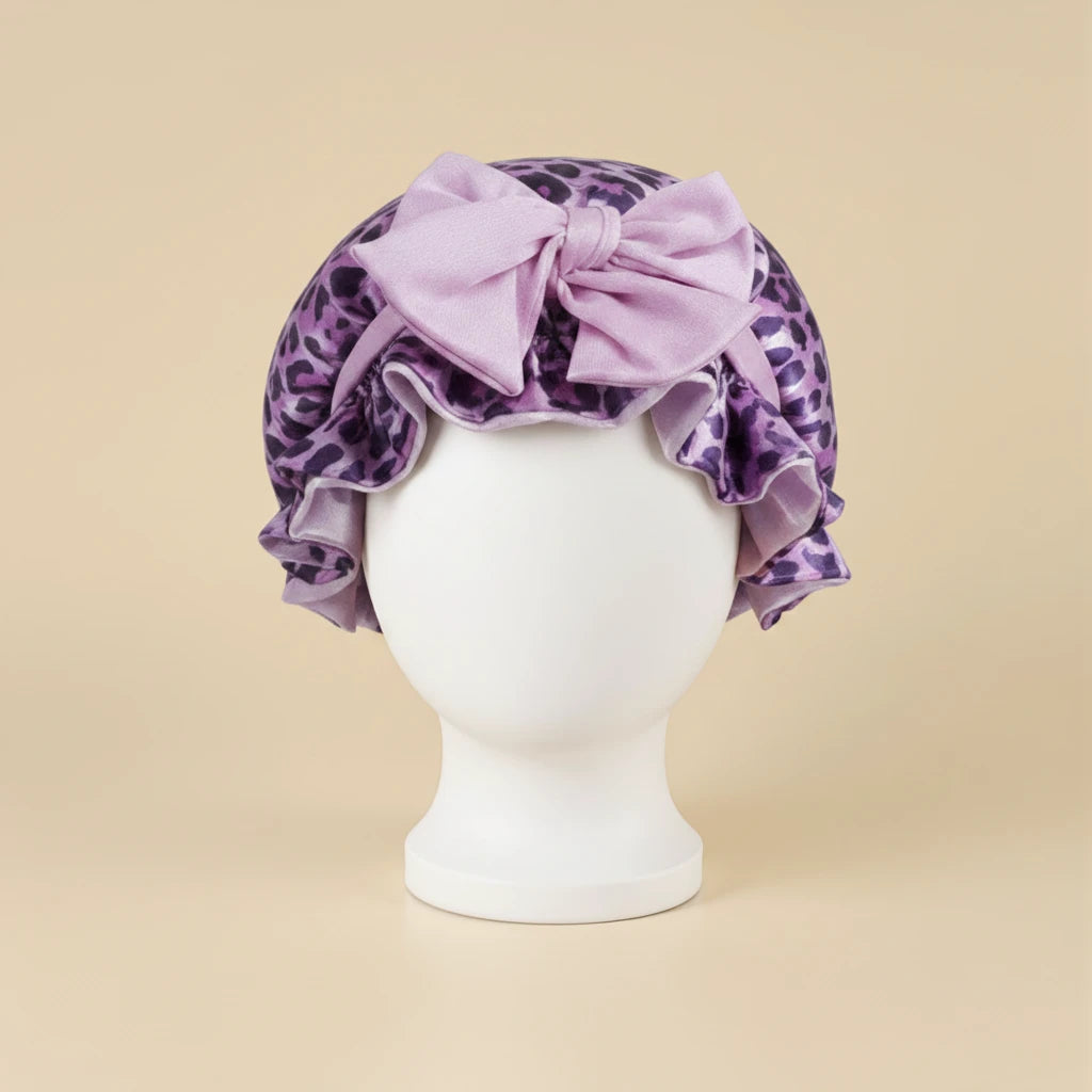 Bonnet de nuit en satin réglable à nœud coloris Violet — packshot premium