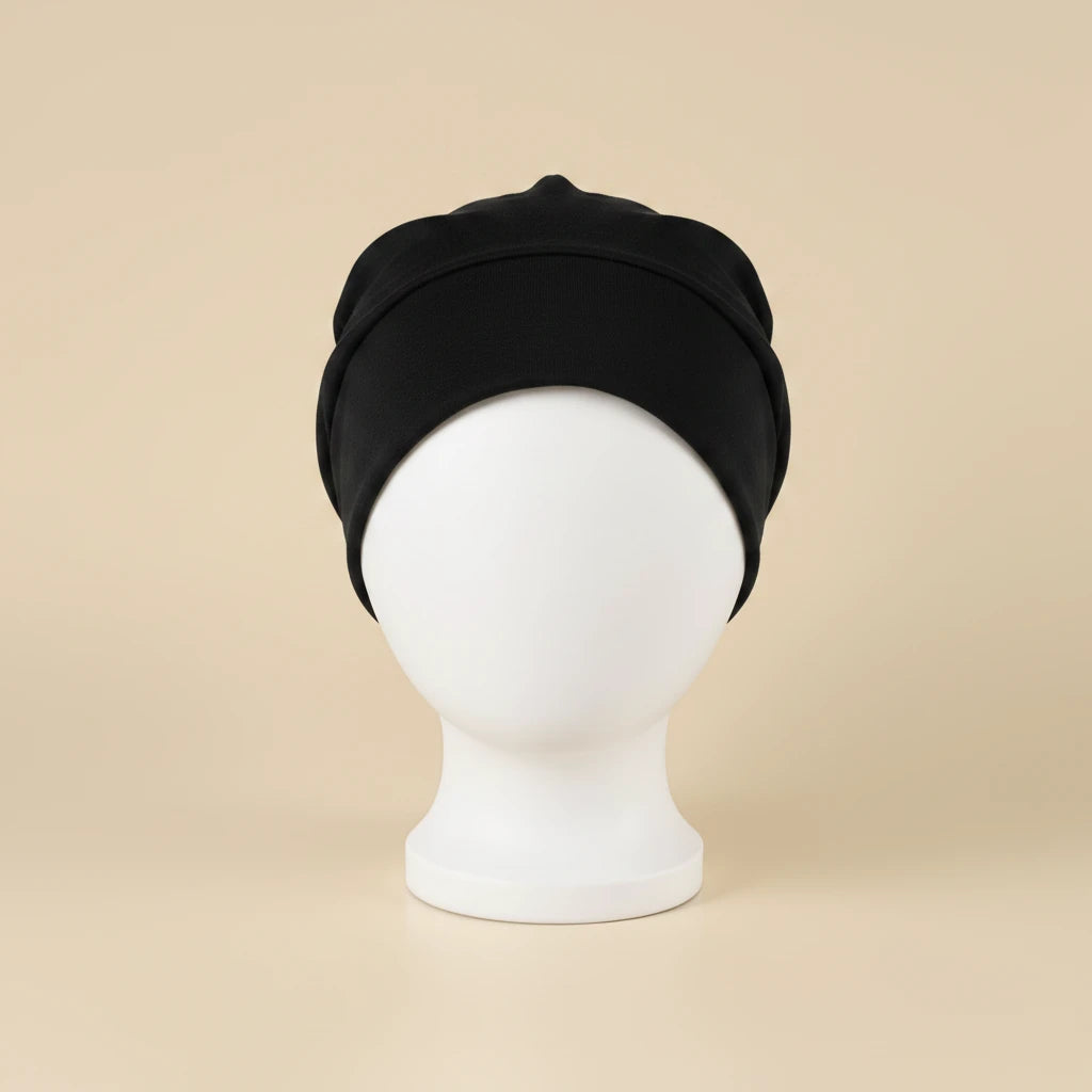 Bonnet satin sous hijab à bande, coloris noir