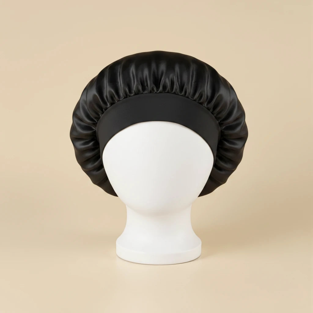 Bonnet en satin bébé uni, coloris noir