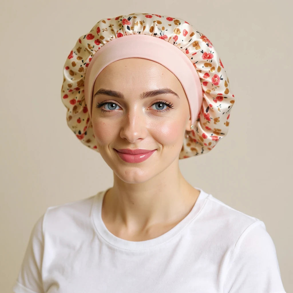 Bonnet en satin imprimé pour cheveux afro, vue de face