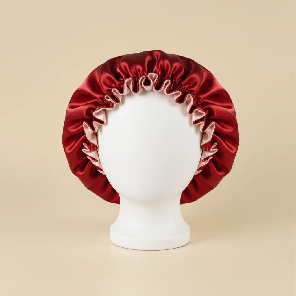 Bonnet en satin pour cheveux bouclés coloris Bordeaux — packshot premium