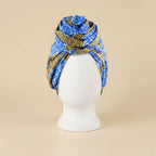 Turban en satin wax africain coloris Motif wax bleu — packshot premium