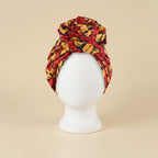 Turban en satin wax africain coloris Motif wax rouge jaune — packshot premium