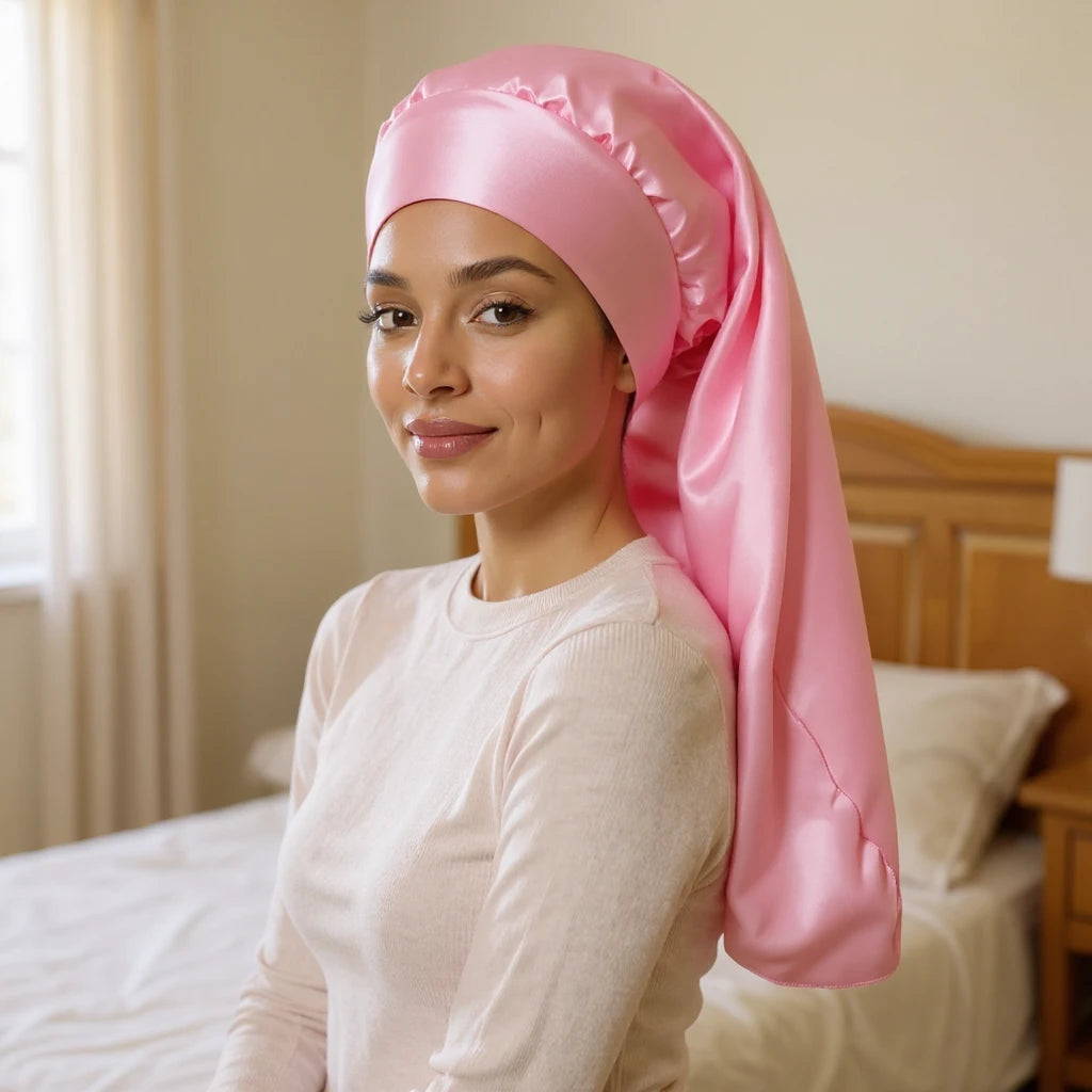 Bonnet en satin pour cheveux lisses, vue de face