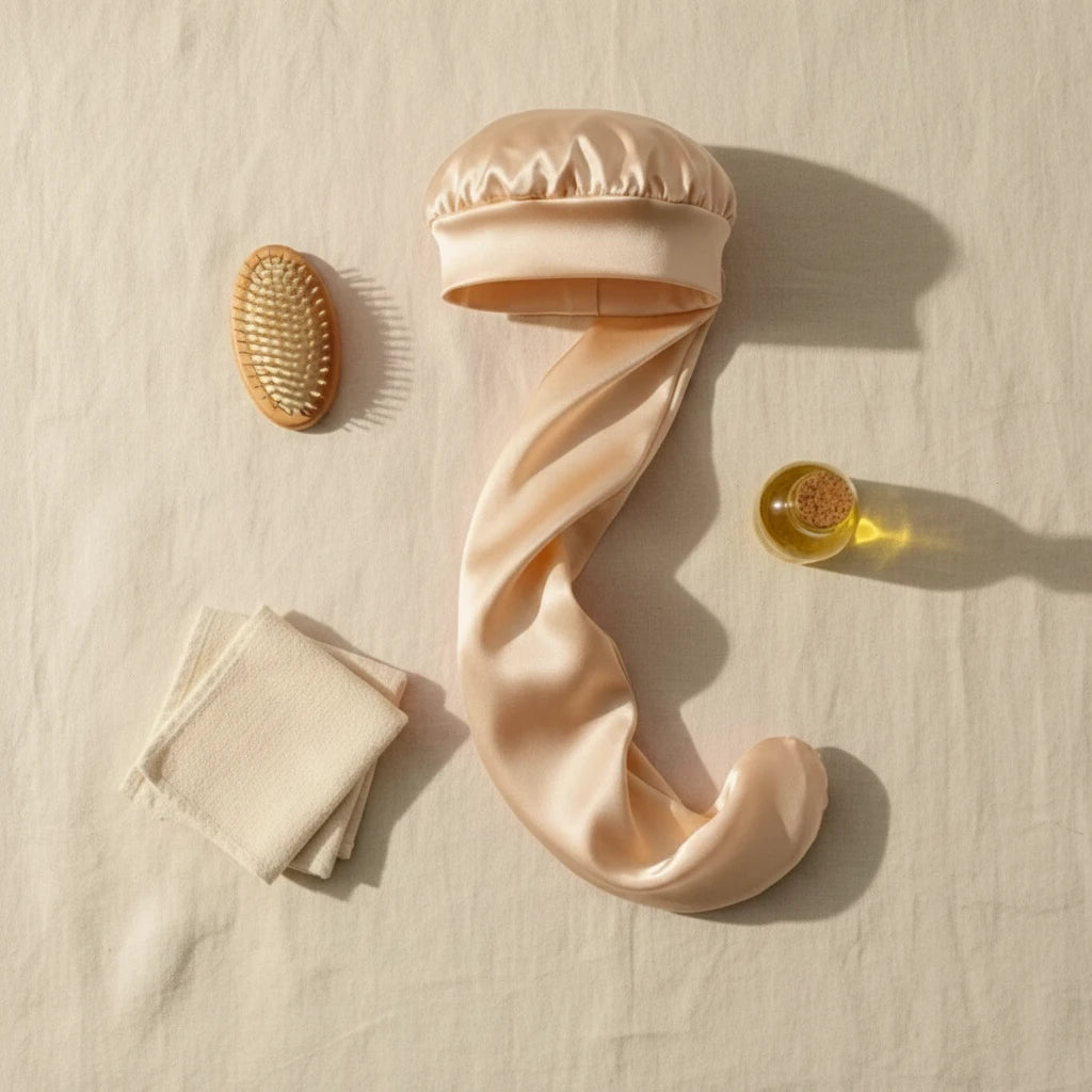 Bonnet en satin pour cheveux lisses, coloris or