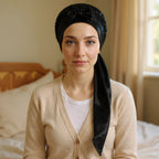 Bonnet en satin pour cheveux longs, vue de face