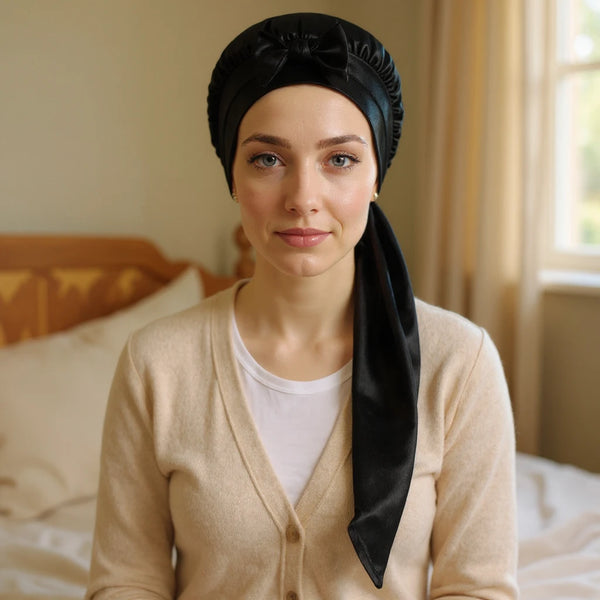 Bonnet en satin pour cheveux longs