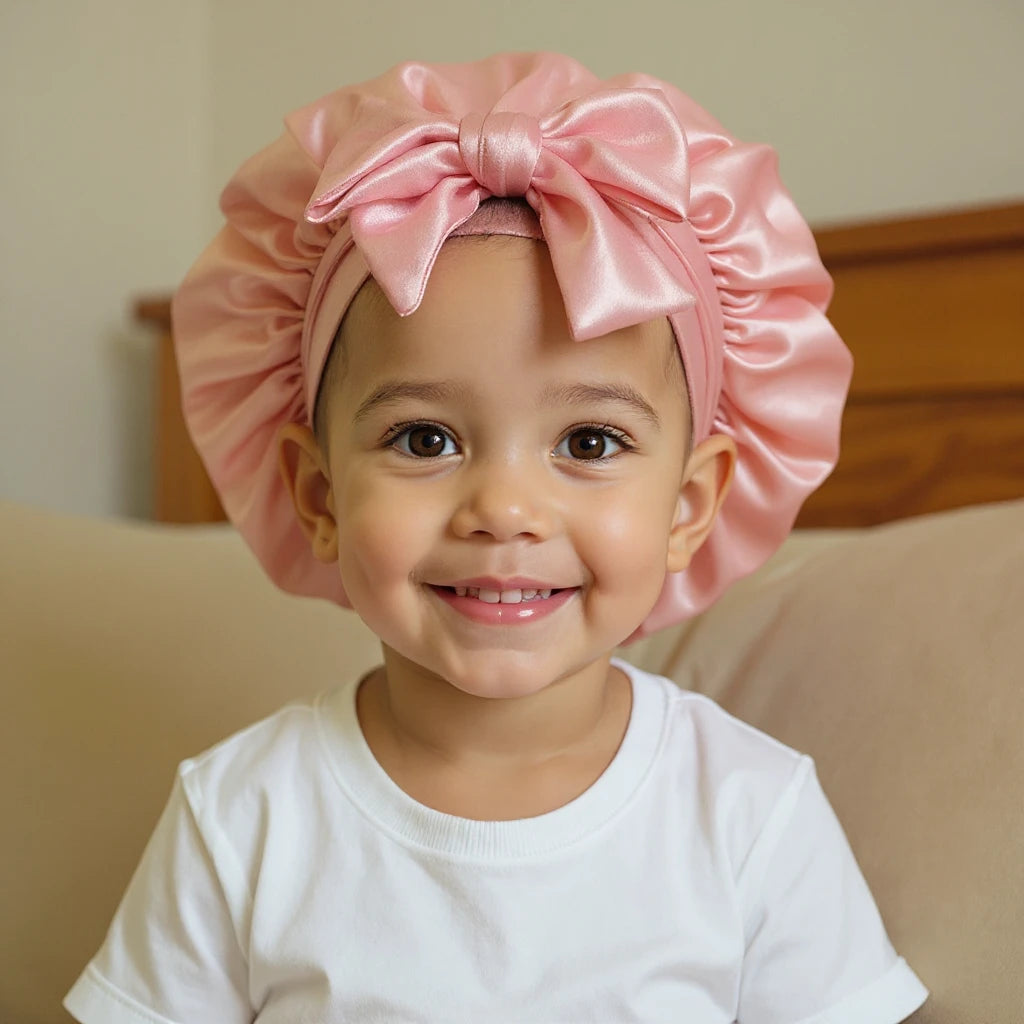 Bonnet en satin enfant réglable, vue de face