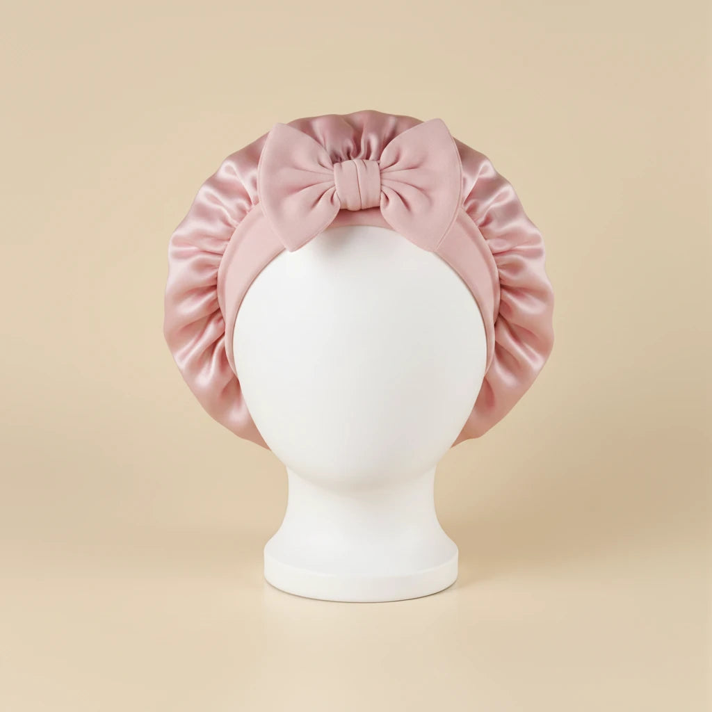Bonnet en satin enfant réglable, coloris rose