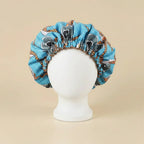 Bonnet en satin wax africain, coloris wax bleu